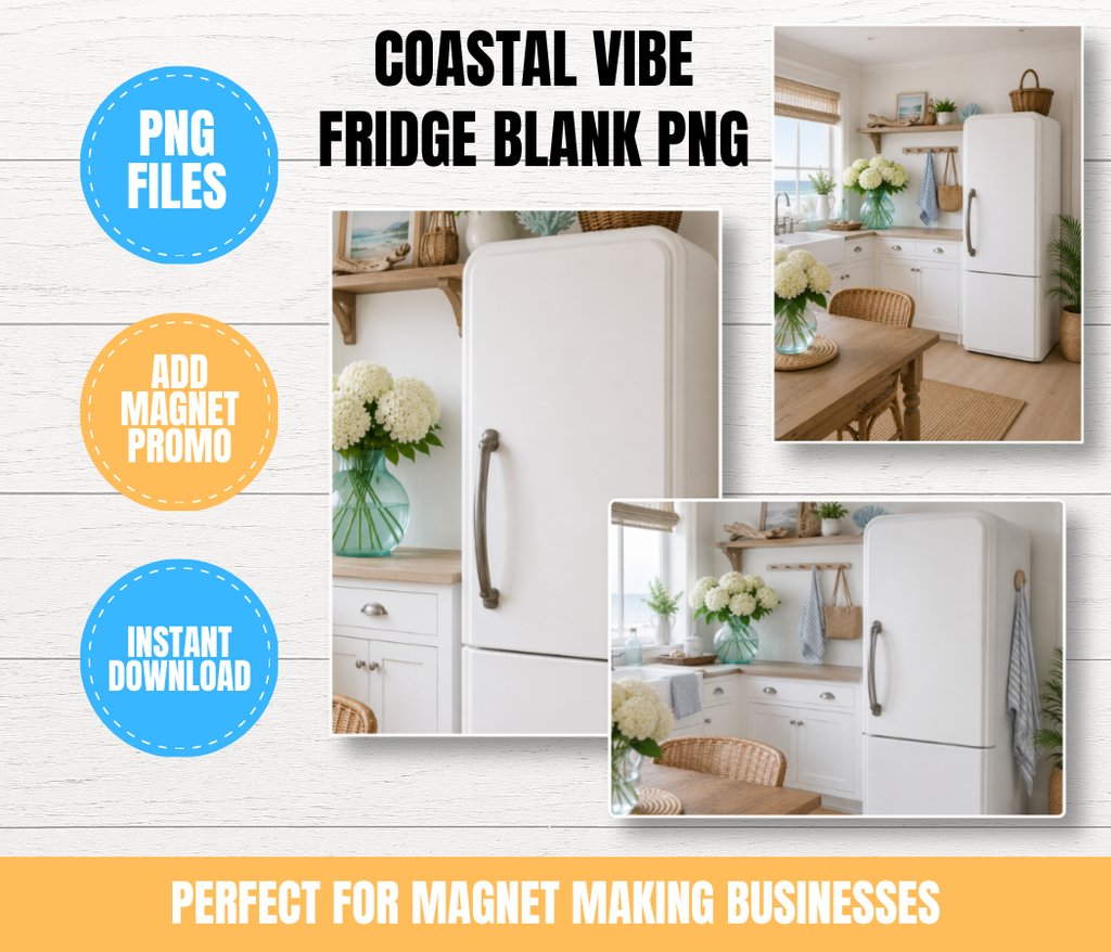 Fridge Mock Up PNG Bundle | 6 Coastal Kitchen Refrigerator Backgrounds
