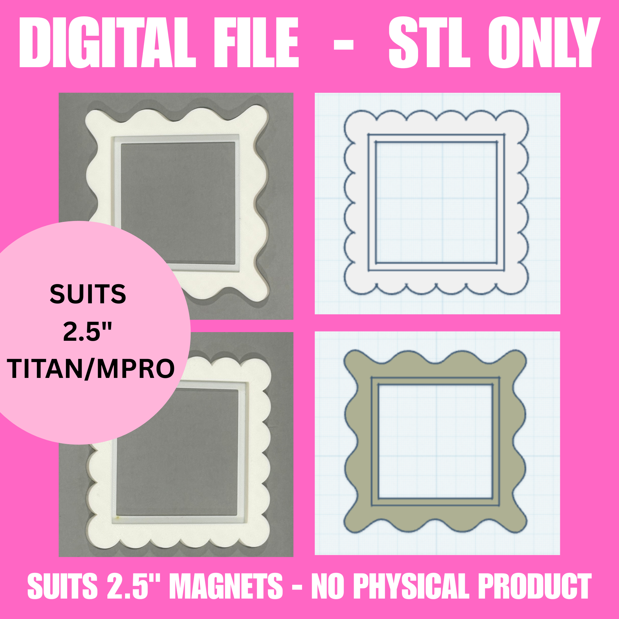 Scalloped Edge & Wavy Edge 2.5" Magnet Frame STL Set | Digital Download