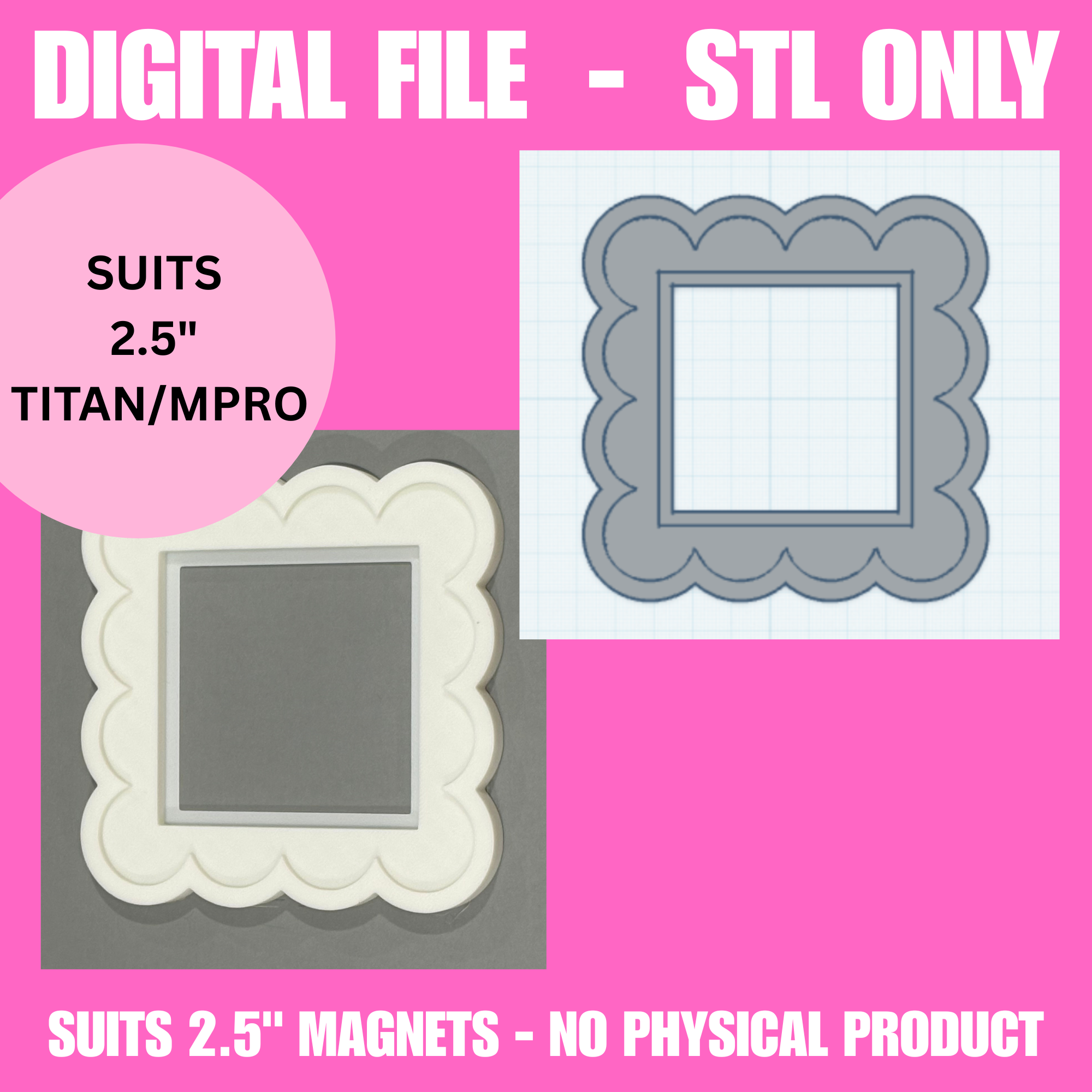 Raised Scalloped Edge 2.5" Magnet Frame STL | Digital Download