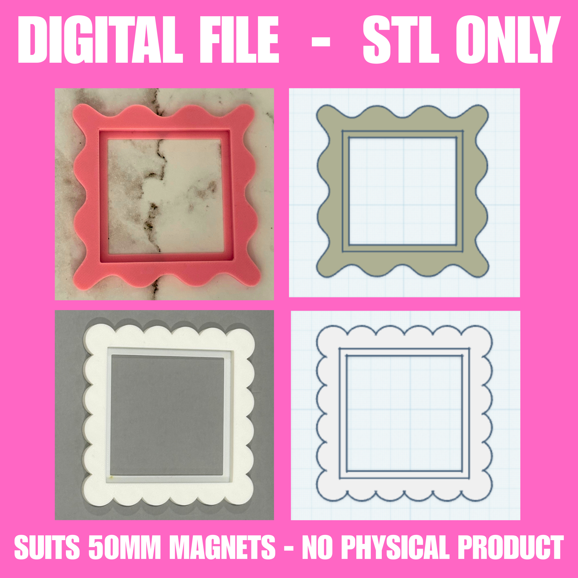 Scalloped Edge & Wavy Edge 50mm Magnet Frame STL Set | Digital Download