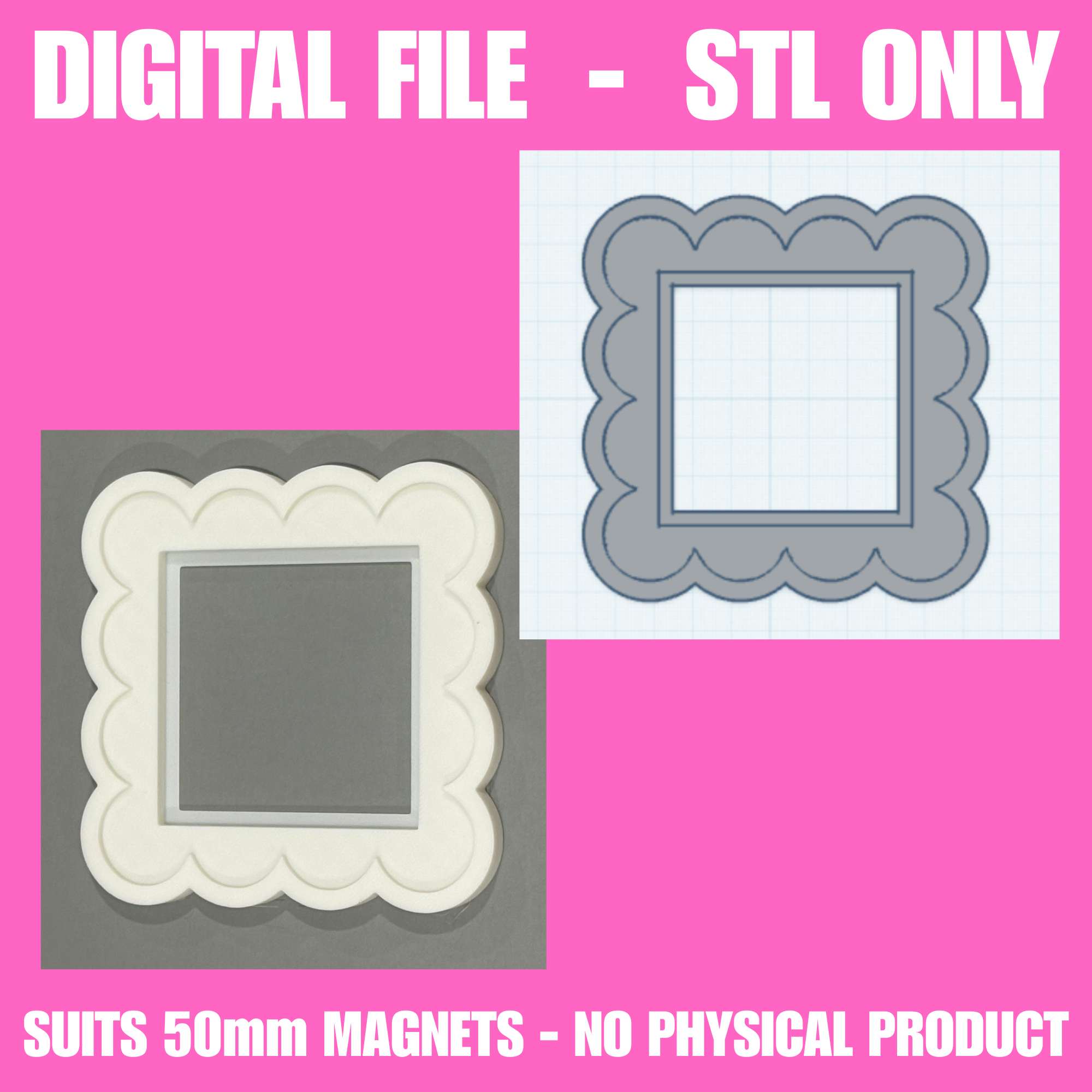 Raised Scalloped Edge 50mm Magnet Frame STL | Digital Download