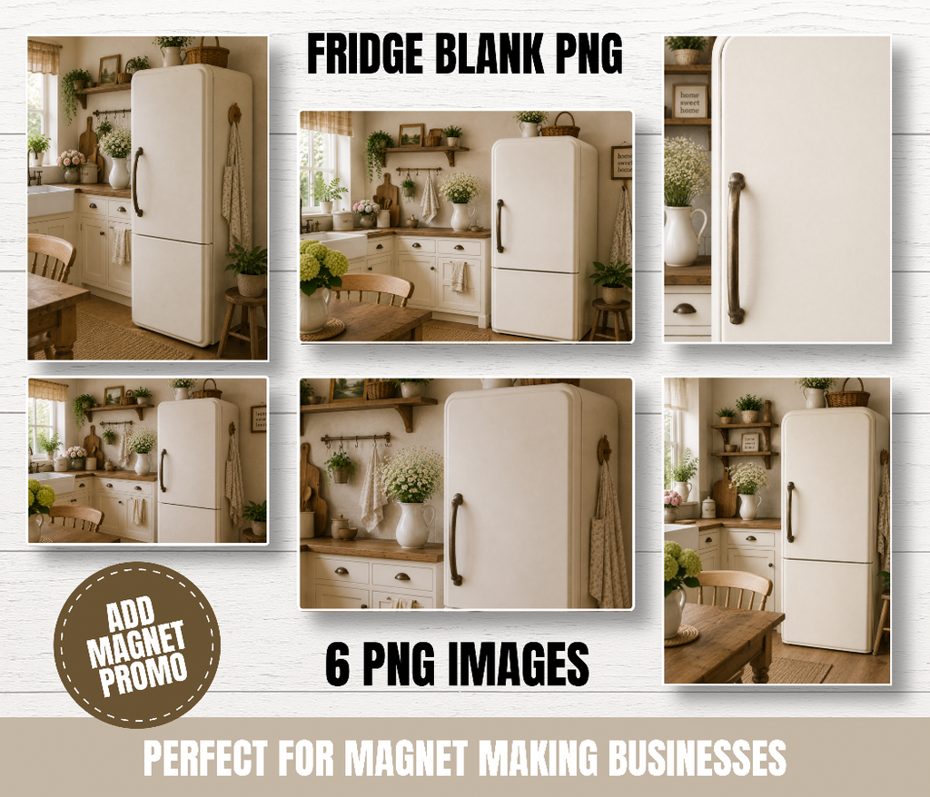 Fridge Mock Up PNG Bundle | 6 Country Farmhouse Refrigerator Backgrounds