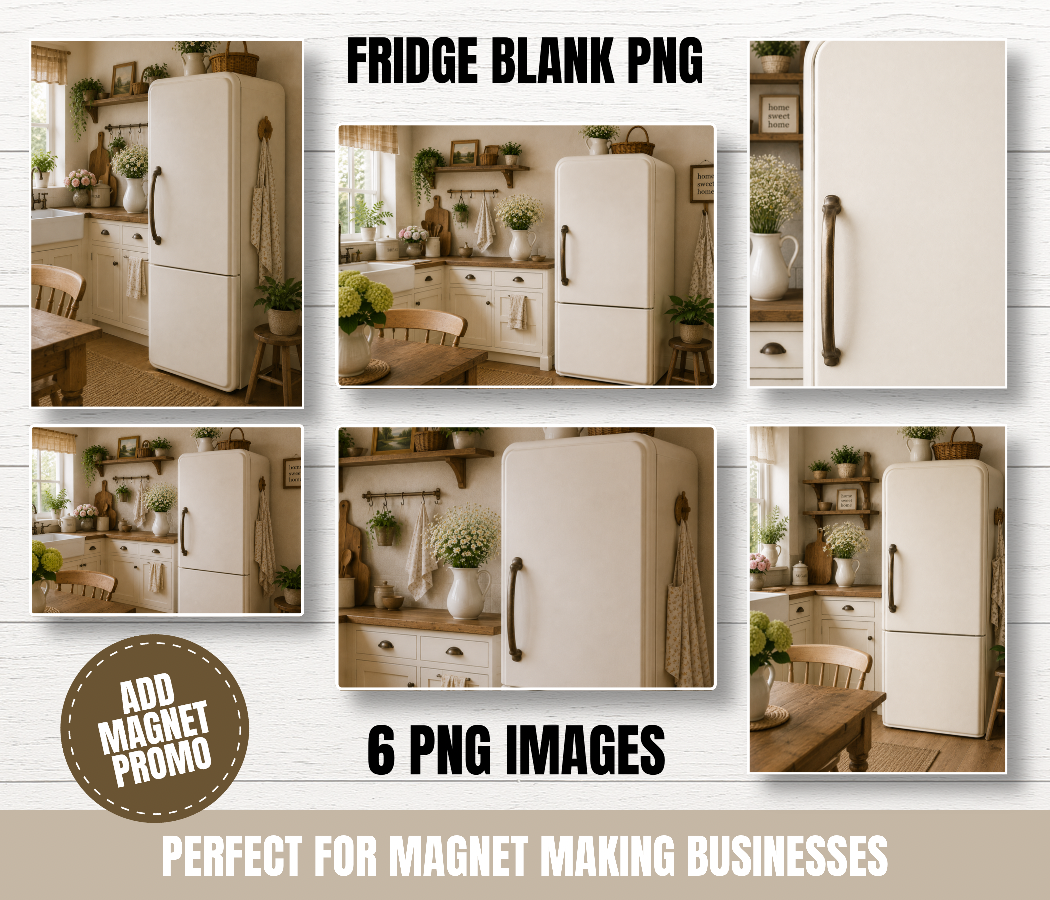 Fridge Mock Up PNG Bundle | 6 Country Farmhouse Refrigerator Backgrounds